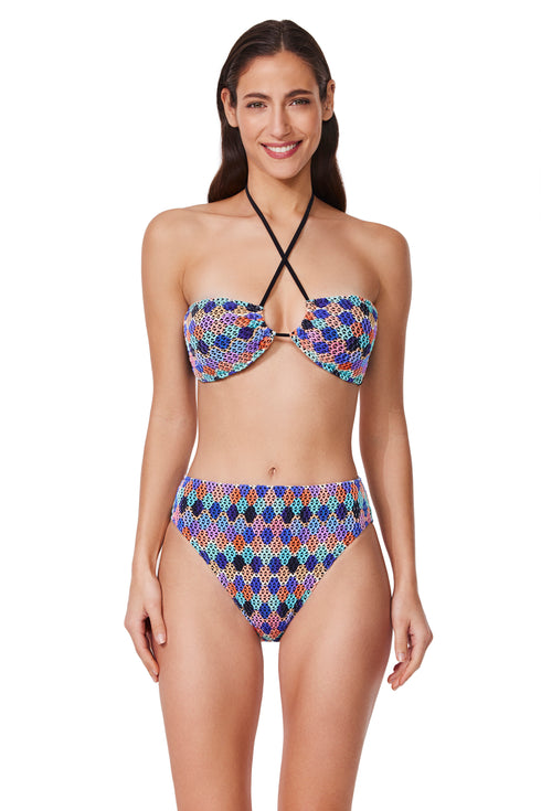 Profile by Gottex Retro Riviera Bandeau Halter Netted Crochet Bikini Top